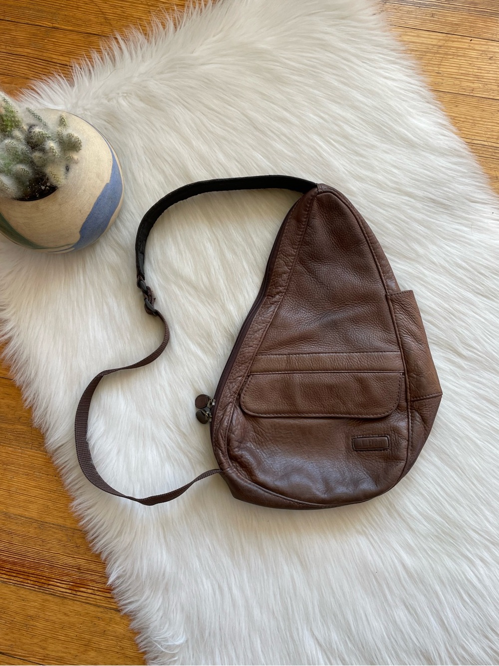 L.L. Bean x Ameribag vintage leather sling backpack